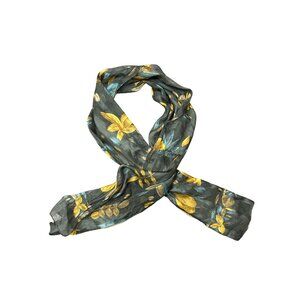 Floral Print Sheer Scarf Rectangle Wrap Polyester Autumn Colors Made In Italy